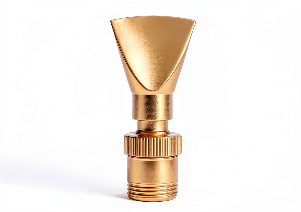 Hooshing brass nozzle installed on a garden pond with illuminated water spray