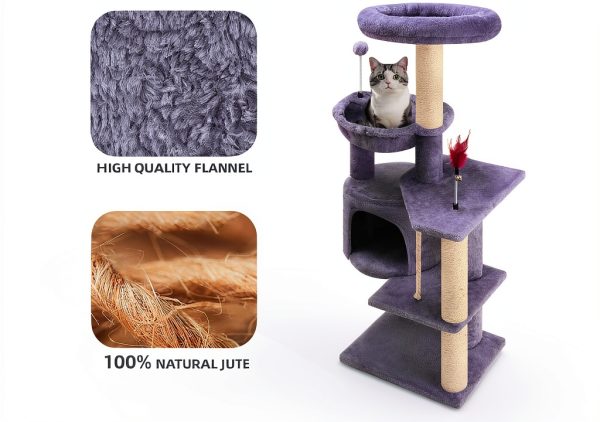 TWDEPART 42.5'' Cat Tree for Indor Cats, Multifunctional Cat Tower with Cozy Condo, Perches, Scratching Posts and Hammock, Grey…-2
