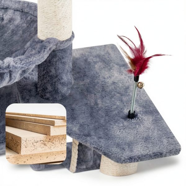 TWDEPART 42.5'' Cat Tree for Indor Cats, Multifunctional Cat Tower with Cozy Condo, Perches, Scratching Posts and Hammock, Grey…-4