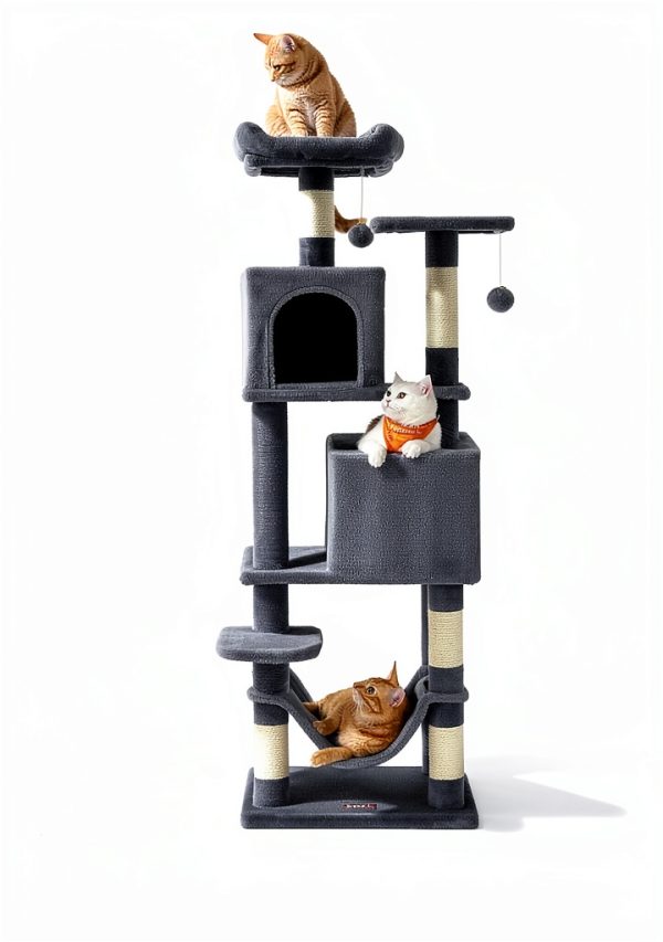 Cat Tree Feandrea 61-Inch Plush Multi-Level Condo with Scratching-1