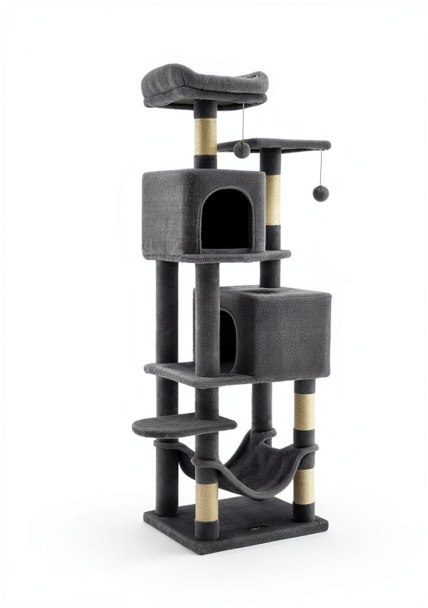 Cat Tree Feandrea 61-Inch Plush Multi-Level Condo with Scratching-4