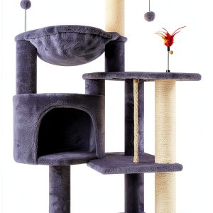 TWDEPART 42.5'' Cat Tree for Indor Cats, Multifunctional Cat Tower with Cozy Condo, Perches, Scratching Posts and Hammock, Grey…-0