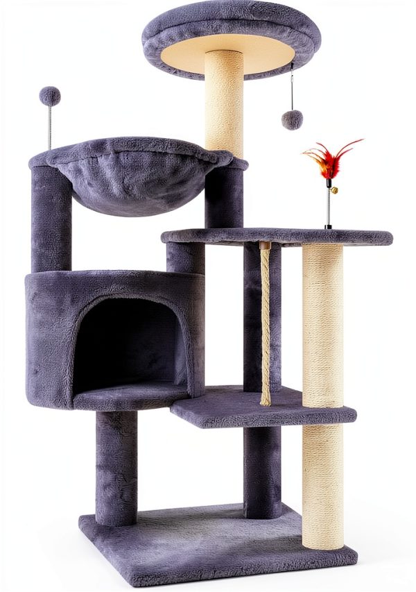 TWDEPART 42.5'' Cat Tree for Indor Cats, Multifunctional Cat Tower with Cozy Condo, Perches, Scratching Posts and Hammock, Grey…-0