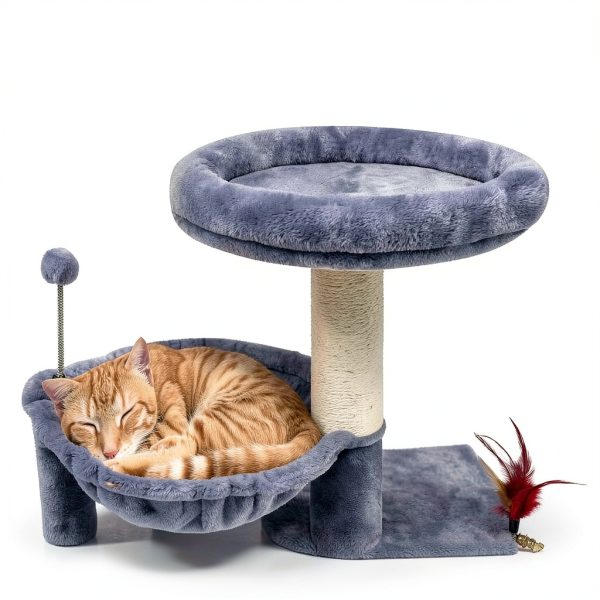 TWDEPART 42.5'' Cat Tree for Indor Cats, Multifunctional Cat Tower with Cozy Condo, Perches, Scratching Posts and Hammock, Grey…-6