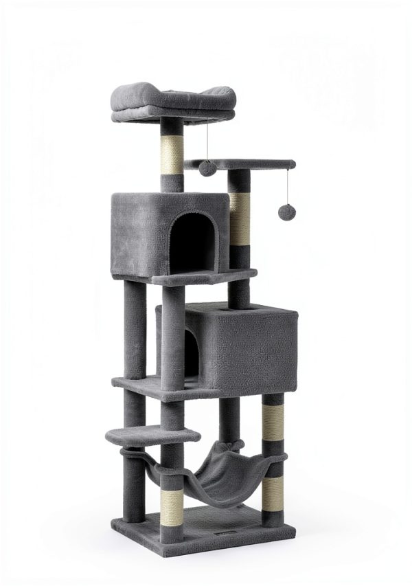 Cat Tree Feandrea 61-Inch Plush Multi-Level Condo with Scratching-2
