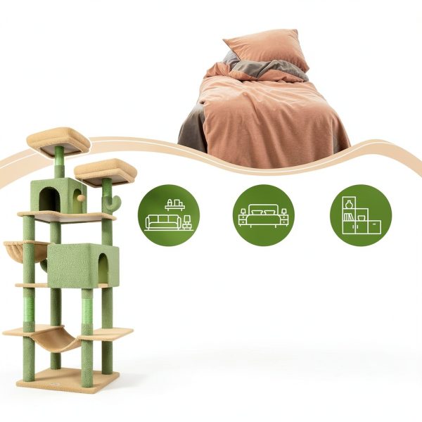Cat Tree Globlazer 76-Inch Tall Multi-Level with Cozy Condos Cactus-5