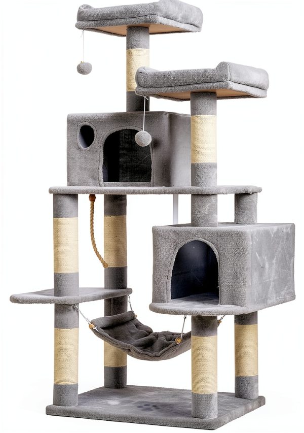 Cat Tree Hey-brother Multi-Level Condo with Sisal Posts Light Gray-0