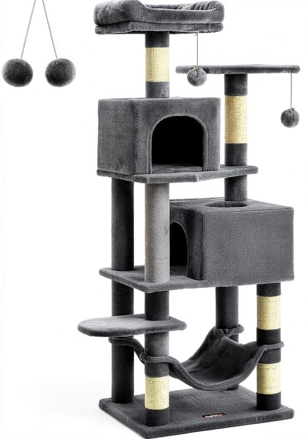 Cat Tree Feandrea 61-Inch Plush Multi-Level Condo with Scratching-7