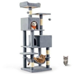 Cat Tree Feandrea 61-Inch Plush Multi-Level Condo with Scratching-0