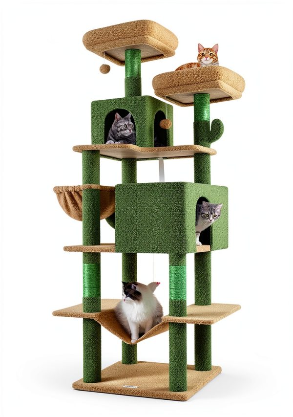 Cat Tree Globlazer 76-Inch Tall Multi-Level with Cozy Condos Cactus-0