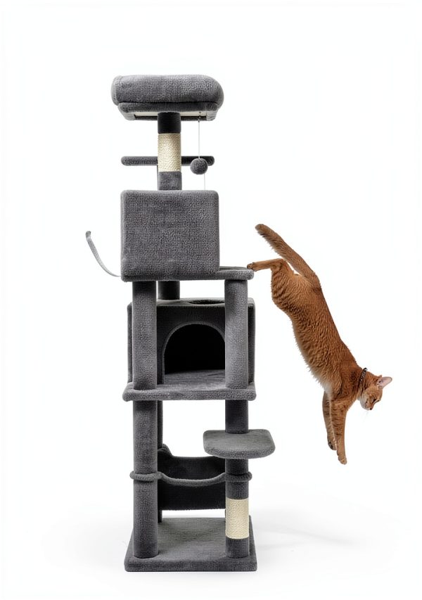Cat Tree Feandrea 61-Inch Plush Multi-Level Condo with Scratching-6