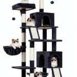 Cat Tree for Indoor Cats, 71'' (180cm) Multi-Level Cat Tower for Large Adult, Sturdy Cat Tree House with 2 Scratching Boards 7 Posts, 2 Plush Perches/Condos, Hammock, Smoky Gray GCT032G-0