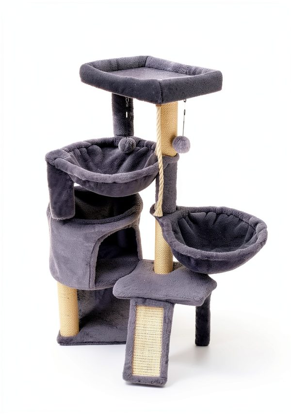 Xin Three Layer Cat Tree with Cat Condo and Two Hammocks,Grey-8