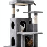 Globlazer Cat Tree Tower for Indoor Cats, 50-inch Adult Cat Tree House for Large Adult Cats with Steps, Scratching Post, 2 Cat Caves, Dangling Toys, FC50, Light Grey-0