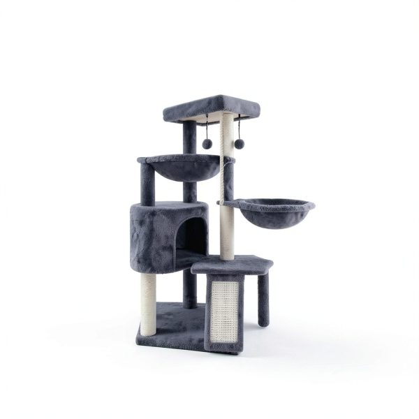 Xin Three Layer Cat Tree with Cat Condo and Two Hammocks,Grey-4