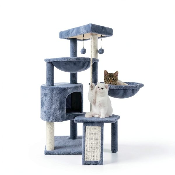 Xin Three Layer Cat Tree with Cat Condo and Two Hammocks,Grey-3