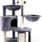 Xin Three Layer Cat Tree with Cat Condo and Two Hammocks,Grey-0
